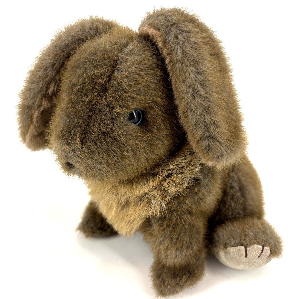 Vintage 1985 Gund Realistic Brown Sitting Bunny Rabbit Plush 10" Blue Eyes